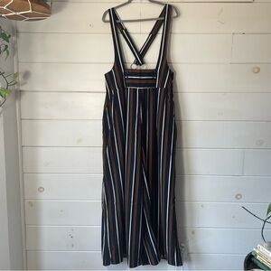 SONCY Jumpsuit Overall Blue/Orange Stripe Plus Size 2 Cross Strap Adjustable NWT